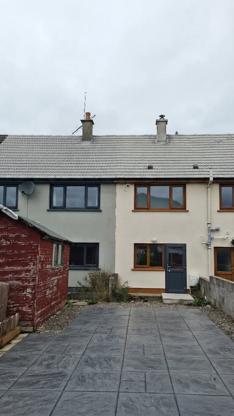 Roof renovation before and after showing restored tile colour and cleared moss growth